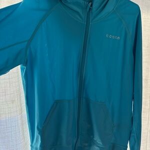 Tesla women’s Teal Hooded Jacket, sun cover up.